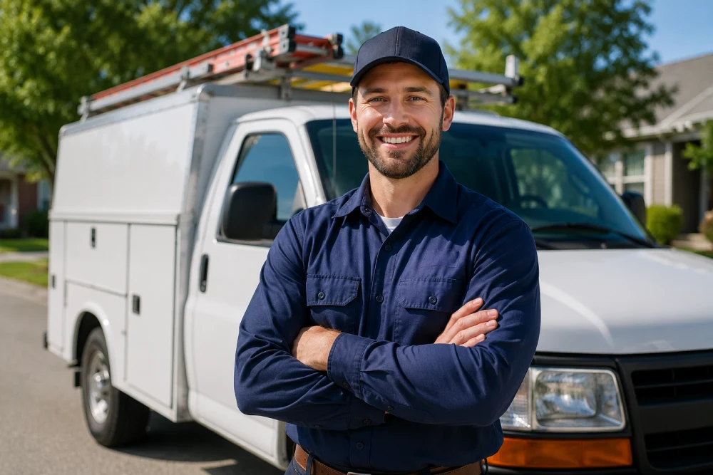 HVAC tech smiling into camera