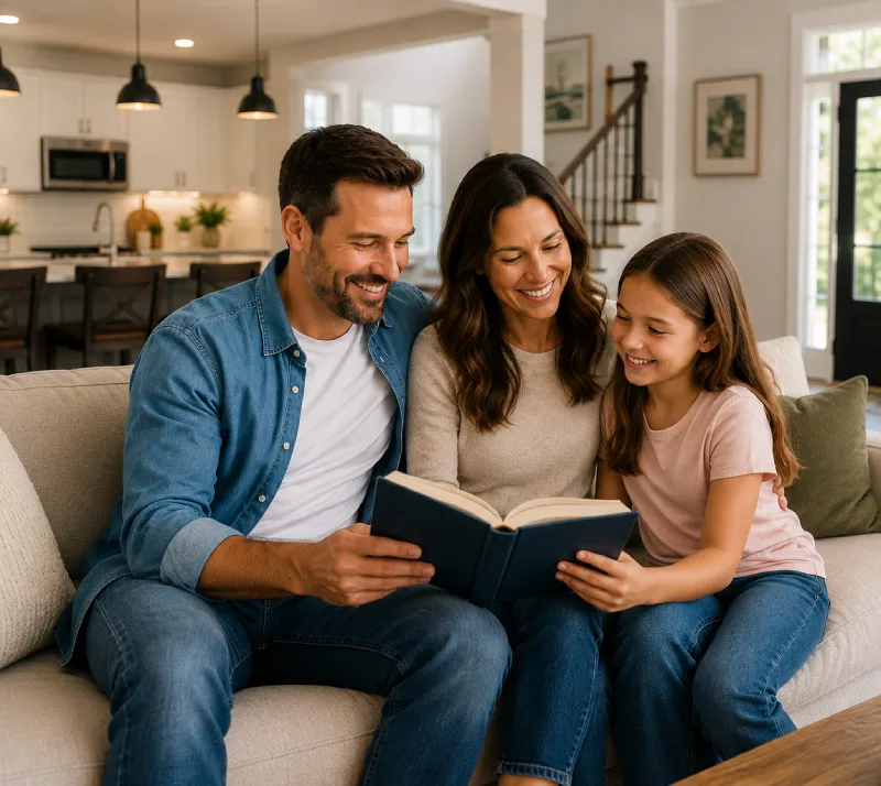 Happy family in new home
