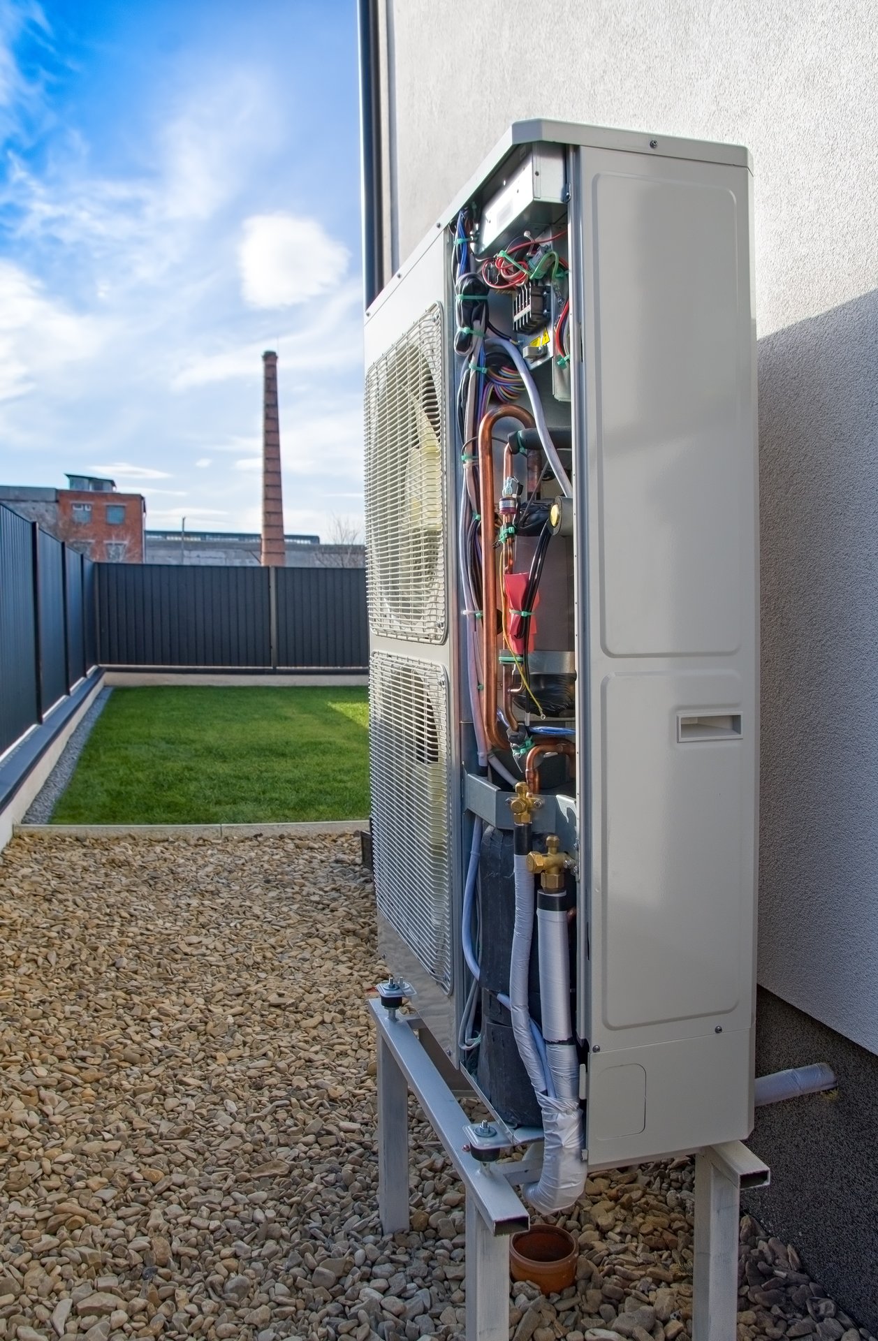 heat pump system installed outside building